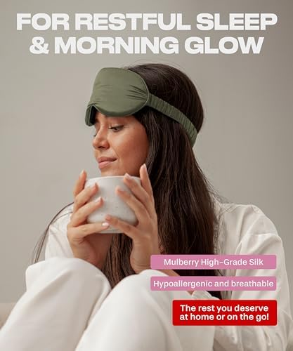 SUNDAYSILKS™ Exclusive Mulberry Silk Sleep Mask | Soft Eye Covers, Blackout Sleeping Mask for Women & Men | Silk Eye Mask for Sleep, Travel, and Relaxation | Antifaz para Dormir [Olive] - Image 3