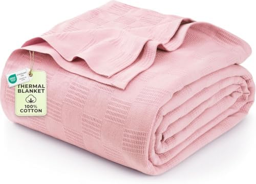 Utopia Bedding 100% Cotton Thermal Blanket Dusky Pink Queen, 90x90 Inches by UTOPIABEDDING