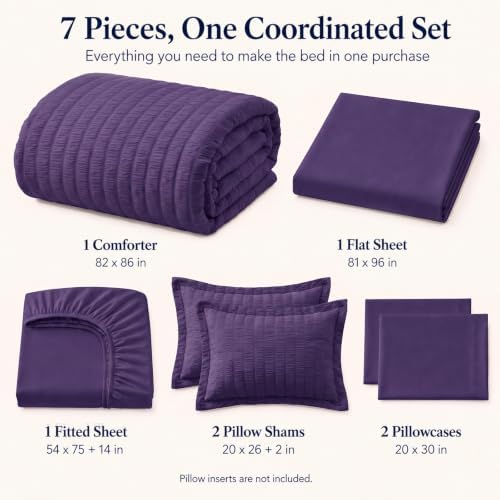 CozyLux Full Size Comforter Sets, 7 Pieces Purple Seersucker Bed in a Bag - Image 2