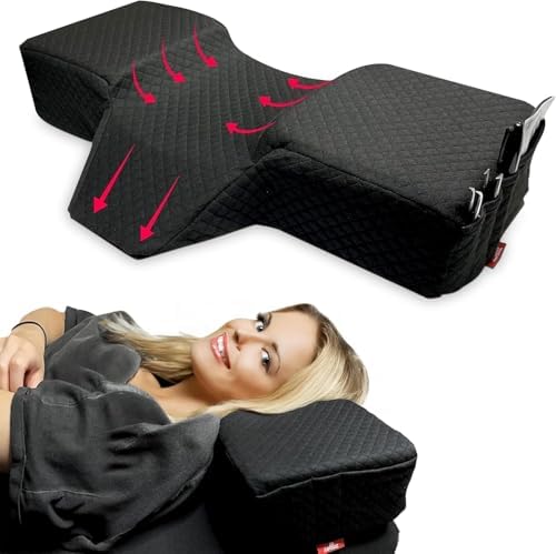 Lash Pillow for Eyelash Extensions - Curved Memory Foam Bed Pillow, Ergonomic Head Rest with Neck Support, Side Pockets for Tools, Fits Lash Beds for Tech – Black by XOLLOZ