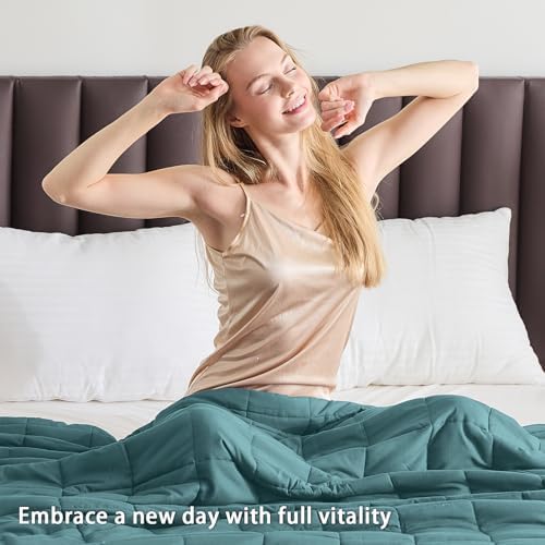 yescool Weighted Blanket for Adults (12 lbs, 60" x 80", Teal) Cooling Heavy Blanket for Sleeping Perfect for 110-130 lbs, Queen Size Breathable Blanket with Premium Glass Bead, Machine Washable - Image 5
