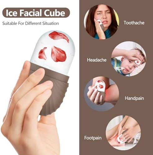 Ice Roller for Face and Eye, Silicone Ice Facial Roller Ice Holder, Face Ice Mold Skin Care, Face Icers Reusable Ice Cube Roller for Shrink Pores Anti Wrinkle Reduce Puffiness, Brown - Image 3