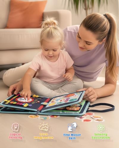 Montessori Busy Book, 8-Page Sensory Activity Toy, Blue - Image 4