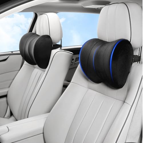 Car Neck Pillow Adjustable Up and Down Style 2 Pack,Car Headrest Pillow for Neck Support Relieves Driving Fatigue, Soft Memory Form and Ergonomic Design Fits Most Heights and Car Seats (Black) by Raygis