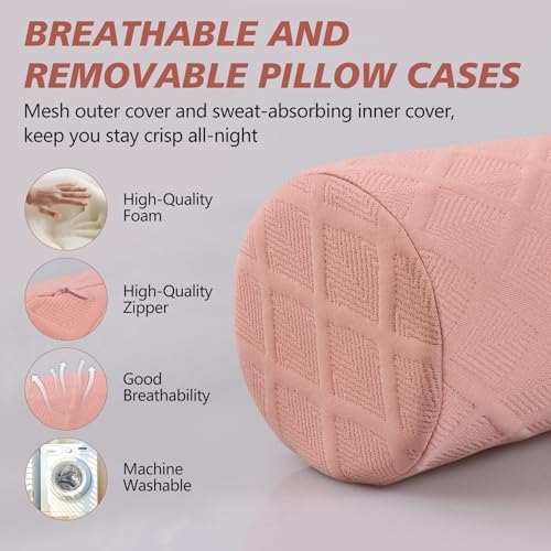 Cozyhealth 3.1" H Small Cervical Roll Pillow, Medium Soft Memory Foam Neck Round Pillow Cylinder Bolster Pillow for Sleeping, Round Neck Support for Bed, Legs, Back and Yoga (Pink, Small - 3.1" H) - Image 5