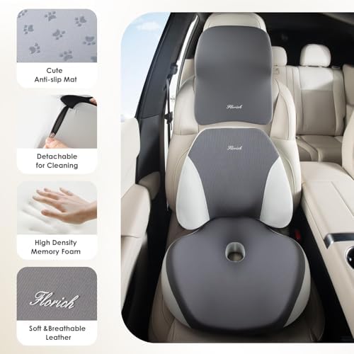 FLORICH Upgraded 3-in-1 Memory Foam Car Seat Cushion Set with Lumbar Support & Neck Pillow, Washable Driving Seat Cushion for Back & Sciatica Pain Relief, Non-Slip Seat Cushion for Car, Office-Gray - Image 4