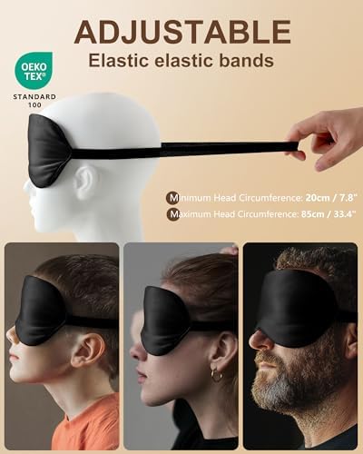 Silk Sleep Mask for Women and Men - Soft Breathable Organic Natural Mulberry Silk Fabric Blackout Eye Mask with Adjustable Straps No Pressure Eye Mask for Travel Essentials Gifts (Black) - Image 6