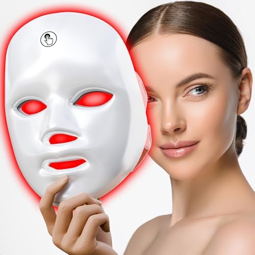 7-1 Colors Red Light Therapy For Face，LED Facial Skin Care Mask,Red Light Mask for Face, LED Facial Mask Light,Salon or Home,White. by Gelpal