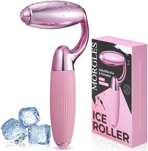 MORGLES Ice Roller for Face, Professional Face Roller Cryotherapy Tool to Reduce Puffiness, Redness & Headaches, Tighten Skin and Improve Lymphatic Drainage with Ergonomic Handle (Pink) by Morgles
