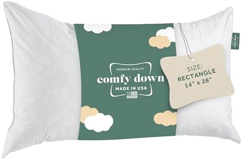 ComfyDown 14x28 Throw Pillow Insert, Down & Feather Fill, 100% Cotton Cover, Made in USA – Premium Soft Lumbar Decorative Pillow Form Sham Stuffer for Bed, Sofa & Couch by ComfyDown