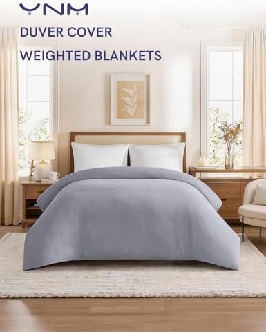 YnM 3-Side Zipper Duvet Cover for Weighted Blankets | Easy on, Easy Off Neutral Grey, 90"x104" - Image 3
