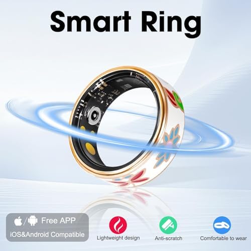 Smart Ring Health Tracker for Women & Men Fitness Tracker Ring(9#&Floral) - Image 2