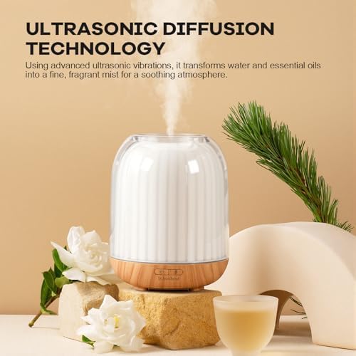 Essential Oil Diffuser with Night Lamp | 120ml USB Portable Aroma Diffuser with Wood-Grain Base & Glass-Look Cover | Humidifier with Lights | Small Humidifier for Bedroom, Office | Room Décor | Gift - Image 5