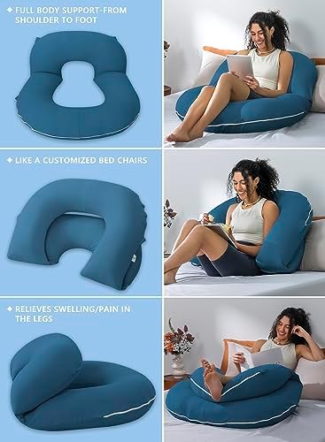 INSEN Reading Pillow, Back Pillow for Sitting in Bed and Couch, Gaming Pillow for Adults, Sit Up Support for Bed, Soft Jersey Cotton, Blue - Image 2
