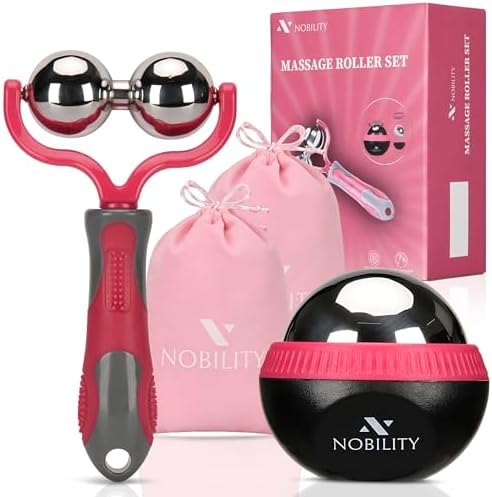 Nobility Massage Ball Roller– Ice Cold and Hot for Deep Tissue and Sore Muscle Relief of Stiffness and Stress, Body, Neck, Back, Foot, Plantar Double Pink by Nobility
