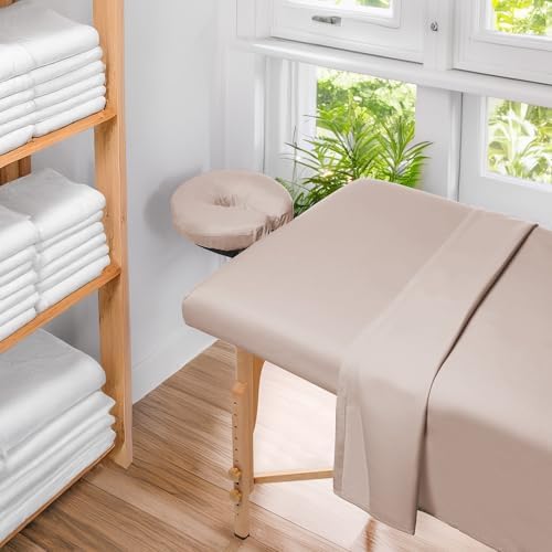 Saloniture 3-Piece Microfiber Massage Table Sheet Set - Premium Facial Bed Cover - Includes Flat and Fitted Sheets with Face Cradle Cover - Sand Brown - Image 6