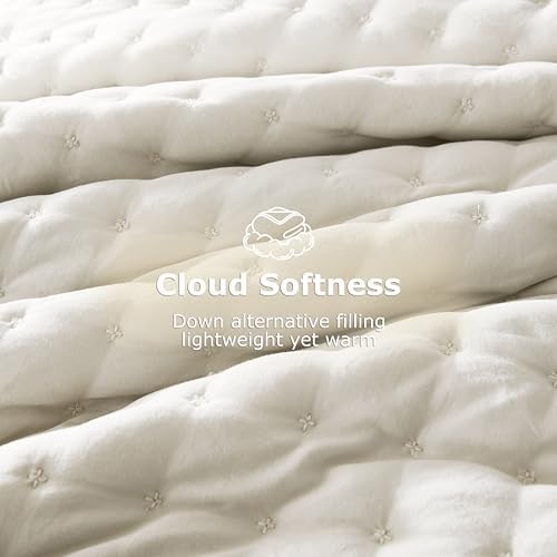 WDCOZY Twin Quit Size Bedding Sets with Pillow Sham, Ivory Lightweight Soft Bedspread Coverlet, Quilted Blanket Thin Comforter Bed Cover for All Season, 2 Pieces, 68x90 inches - Image 3