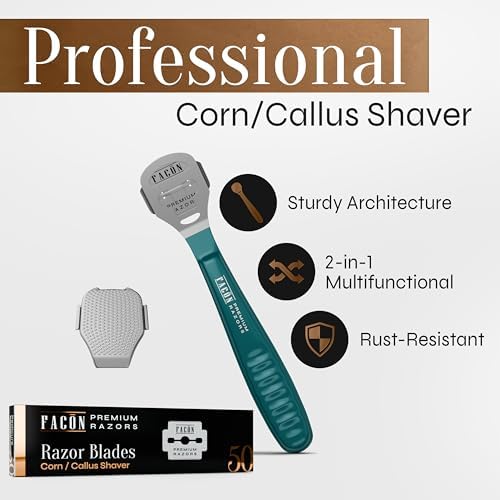 Facón Professional Callus Shaver Remover with 50 Blades, Pedicure Razor for Feet & Hands, Foot Razor for Callus Removal, Callus Blade Remover, Corn Shaver, Surgical Grade Premium Stainless Steel Tool - Image 2