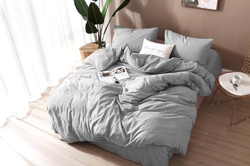 F.Y.Dreams 100% Washed Cotton Duvet Cover for Weighted Blanket 48x72 inches with 16 Ties, Zipper on Long Side/Light Gray/Just Duvet Cover - Image 3