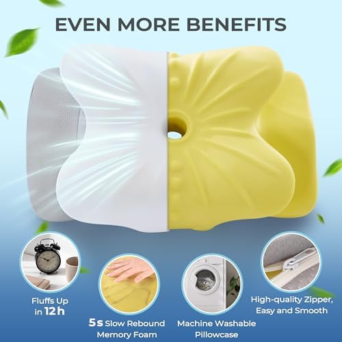 BDEUS Cervical Neck Pillow for Sleeping Ergonomic Pillow Memory Foam Pillows Side Sleeper Pillow for Neck Pain Relief Sleep Apnea Pillow Butterfly Arm Grooves Dual Height, White - Image 7