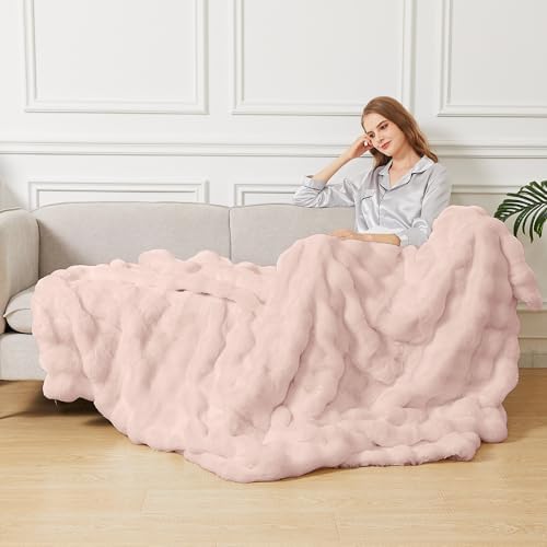 ORINOVA Pink Fluffy Double Sided Blanket for Couch Living Room Faux Fur 50x60 Fuzzy Throw No Shed Blanket for Bed Soft Furry Bed Cozy Comforter Home Decor Gifts 860 GSM - Image 2