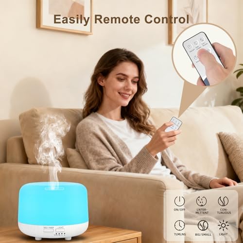 Marchred Aromatherapy Diffuser, 300ML Remote Control Essential Oil Diffusers, White Wood Grain Humidifier with 8 Colors Light 4 Timer Mode, Ultrasonic Scent Diffuser for Home, Office - Image 3