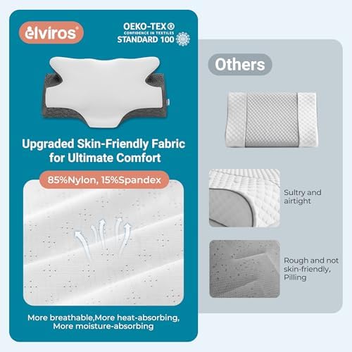Elviros Cervical Neck Memory Foam Pillow with Removable Cooling Pillowcase - Image 5