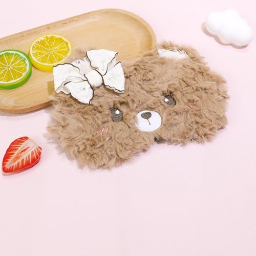 PERFECTSIGHT Sleep Eye Masks, Cute Plush Sleep Eye Cover Lightweight Adjustable Eyeshade Faux Fur Mask Cover for Women Men Sleep Travel Nap, Coffee Lace Bear - Image 2