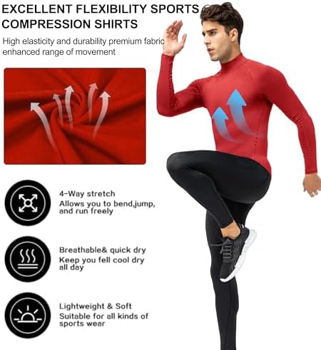 SPVISE Men's Compression Shirts Long Sleeve Mock Turtleneck Workout Tops - Image 5
