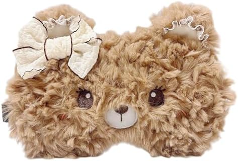 PERFECTSIGHT Sleep Eye Masks, Cute Plush Sleep Eye Cover Lightweight Adjustable Eyeshade Faux Fur Mask Cover for Women Men Sleep Travel Nap, Coffee Lace Bear by PERFECTSIGHT