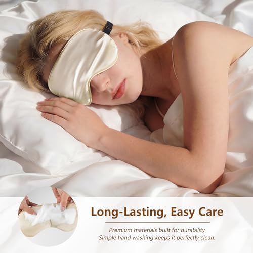 Sleep Mask Silk Eye Mask for Men Sleeping Mask, Adjustable Elastic Strap for Night Shading Sleep Mask, Soft and Comfortable for Both Men and Women (Champagne) - Image 5