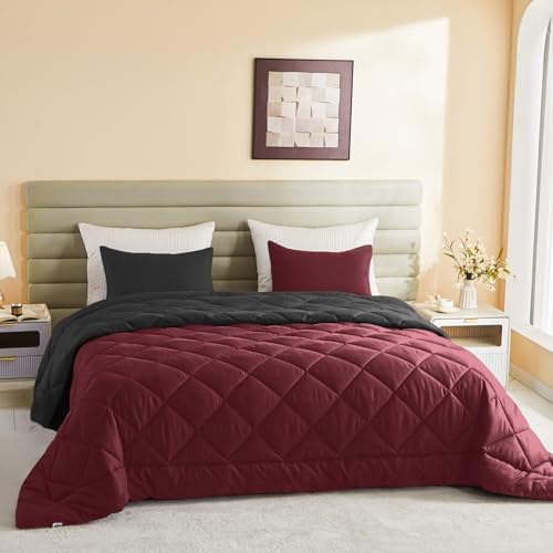 MIOTO 120x98 Oversized King Comforter,Super King Size Comforter Oversized, All Season Soft Lightweight Quilt Down Alternative Duvet Insert with 8 Corner Tabs, Burgundy/Black - Image 7
