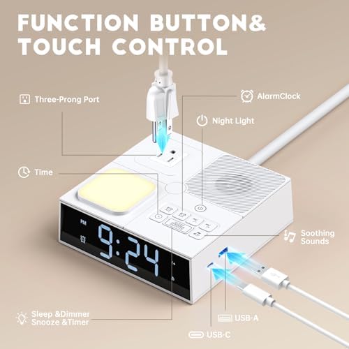 White Noise Sound Machine with Dual Alarm Clock - Soft Night Light 41 Non Looping Sounds USB Port Charger 3 Timers Memory Function 31 Adjustable Volume Sleep Sound Machine for Adult & Home Bedroom - Image 6