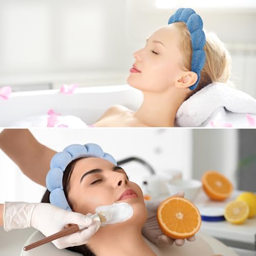 Spa Face Washing Headbands Set - 2 Terry Cloth Makeup Headbands, Combo Pack for Facial Skincare, Face Masks (Dark Blue + Light Blue) - Image 5