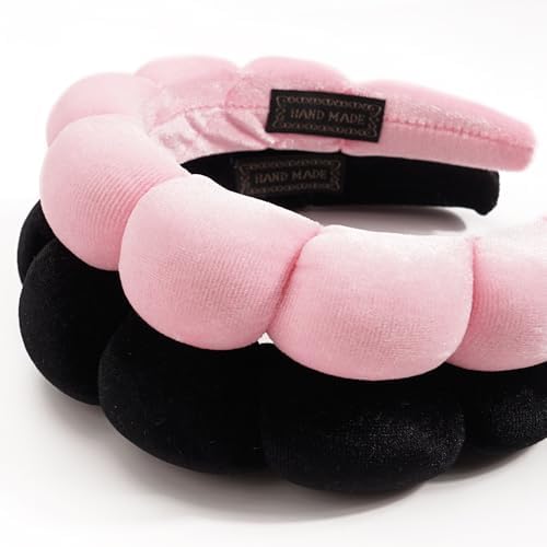 Ayesha 2pcs Spa Headband for Washing Face, Bubble Sponge Soft Hairband for Women - Skincare and Makeup (Pink&Black) - Image 2