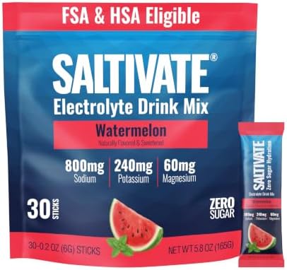 Electrolyte Packets, Watermelon, 800mg Sodium, 30 Sticks by Saltivate