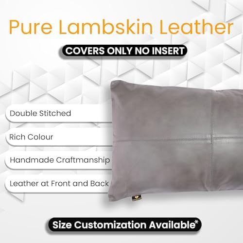 LL LEATHER LOVERS 100% Lambskin Leather Pillow Cover - Sofa Cushion Case, Decorative Throw Covers for Living Room & Bedroom, 20X28 Inch - Grey Antique Plane Pack of 1 - Image 2