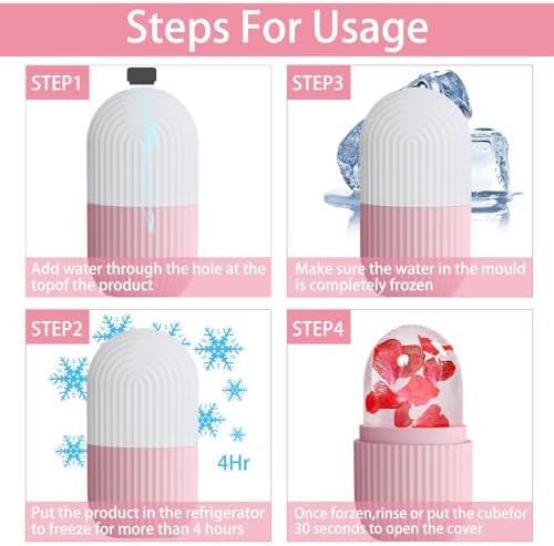 XHJRI Ice Face Roller Massager,Ice Cube Roller for Face, Eyes and Neck Naturally Conditioning and Skin Care,De-Puff Eye Bags,Reduce Migraine Pain,Reusable Massage Silicone Ice Mold (Pink White) - Image 4