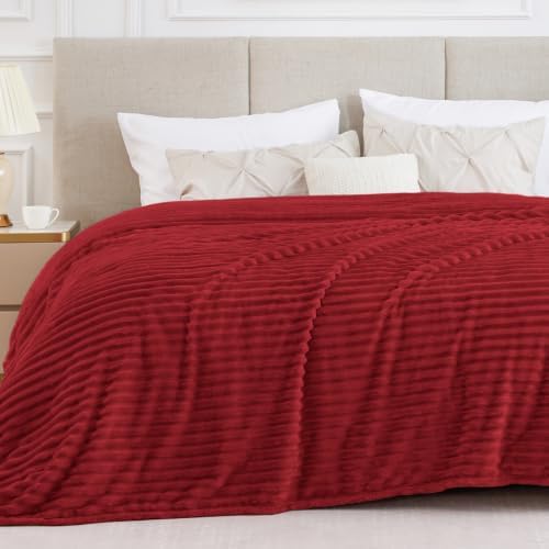 BEDELITE Ribbed Full Size Blanket for Bed, Burgundy, 84"x90" - Image 3