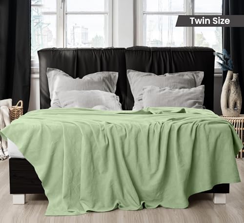 Utopia Bedding 100% Cotton Thermal Blanket Sage Green Twin, 90x72 Inches - Image 2