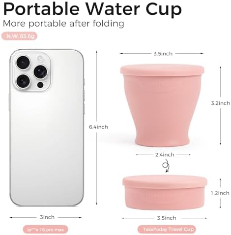 TakeToday Collapsible Cup 8 oz, Foldable with Lid for Travel, Peach - Image 6