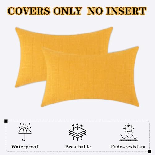 Kevin Textile Outdoor Waterproof 12”x20” Pillow Covers 2 Pack, Dark Yellow - Image 6