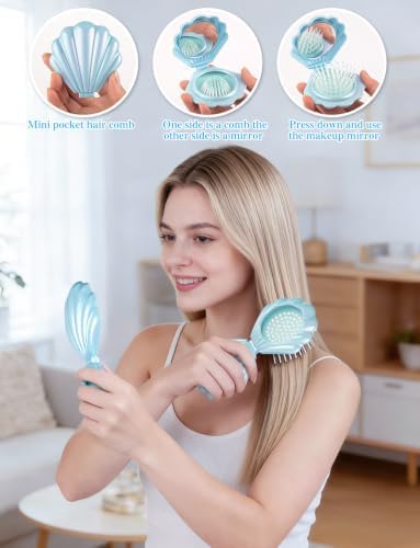 8 Pcs Foldable Travel Shell Hair Brush with Mirror - Image 6