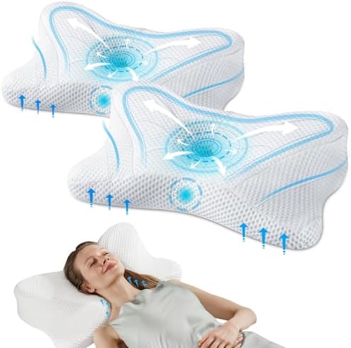 Sweetcrispy King Cervical Pillow for Neck and Shoulder - 2 Pack Ergonomic Memory Foam Pillows, Contour Side Sleeper for Adults, Cooling Orthopedic Neck Support for Back Stomach Sleepers, White by Sweetcrispy