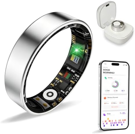 New Smart Ring Health Tracker for Women & Men, Sleep Exercise Health Monitoring, Daily Tracking, iOS/Android Compatible, IP68 Waterproof, No Subscription Required, 5‑Day Battery Life (Silver, 7) by Unknown