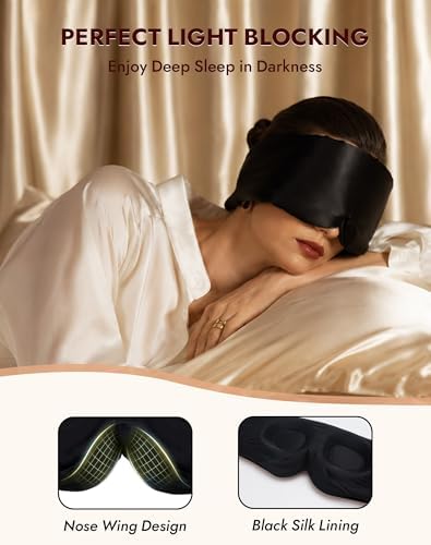 SilkSilky 22 Momme Mulberry Silk Sleep Mask for Side Sleepers, Black - Image 4