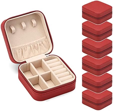 ZPROW Travel Jewelry Case, Mini Portable Jewelry Travel Boxes, Small Jewelry Organizer for Rings, Earrings, Pendants, Watches, Necklaces, Lipsticks Organizer Storage Holder Case (Red-6packs) by ZPROW