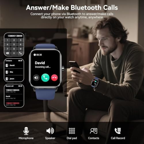 Smart Watch for Men Women, 1.83" HD Touchscreen Fitness Tracker with Bluetooth Calling, 130+ Sports Modes, Heart Rate Sleep Step Monitor, IP68 Waterproof, Compatible with iOS & Android (Blue) - Image 2