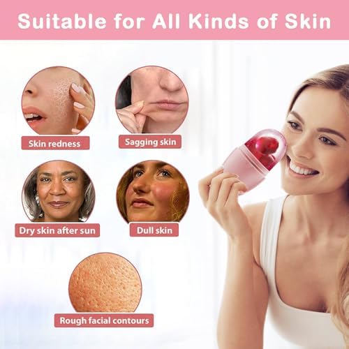 XHJRI Ice Face Roller Massager,Ice Cube Roller for Face, Eyes and Neck Naturally Conditioning and Skin Care,De-Puff Eye Bags,Reduce Migraine Pain,Reusable Massage Silicone Ice Mold (New Pink White) - Image 3