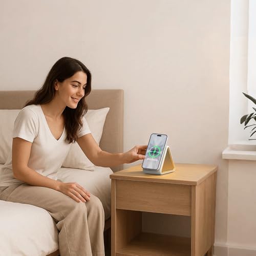 Housbay Sound Machine with Magnetic Wireless Charger for iPhone, 2-in-1 Design for Clutter-Free Nightstand, Dual-Speaker Stereo Sound for Sleeping - Cream - Image 6